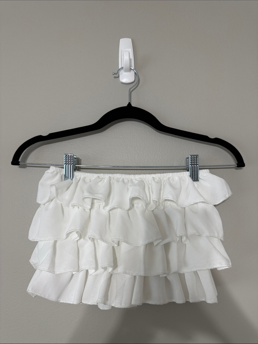 Women’s White Tiered Ruffle Mini Crop top